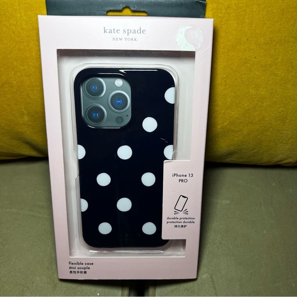 Kate Spade dark Navy and White Polka Dot iPhone 13 Pro Case - Picture 1 of 2